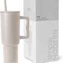 Simple Modern 40 oz Trek Tumbler with Handle and Straw Lid | Cup Holder Friendly Insulated Stainless Steel Travel Mug | Almond Birch