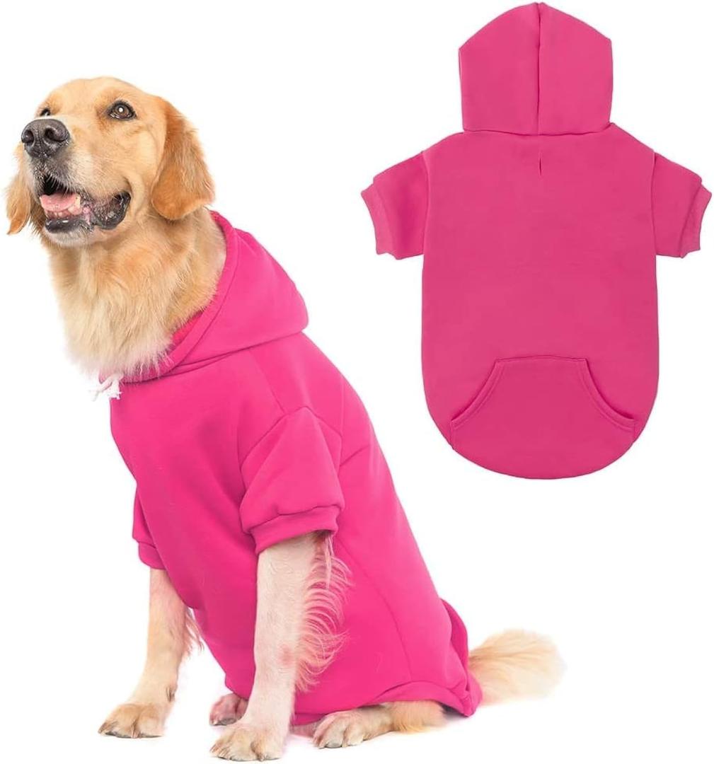 KOOLTAIL Dog Hoodie for Large Medium Small Dogs,Soft and Warm Pet Sweater with Leash Hole and Pocket Boy Girl,Puppy Fall Winter Jacket Clothes,French Pitbull Cold Weather Coat Sweatshirt,Deep Pink L