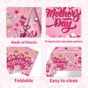 4PCS Mothers Day Tablecloth Disposable - 108" 54", Happy Mothers Day Table Cloth Best Mom Ever Flower Heart Tablecover Plastic Rectangle Table Cover for Dinner Party Decor