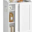 VASAGLE Narrow Storage Cabinet, Slim Floor Cabinet with Sliding Doors, Toilet Paper Holder and Brush Compartment, for Bathroom and Living Room, 7.9 x 23.6 x 31.5 Inches, Cloud White UBBC752W01