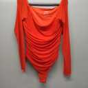 PINKMSTYLE Square Neck Long Sleeve Bodysuit for Women Sexy Going Out Tops Club Outfits Party Shirts Red X-Large
