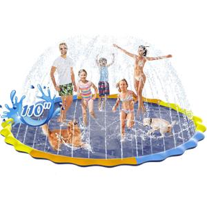 Instraella Splash Pad for Kids and Dogs, 110'' Non-Slip Sprinkler Mat 0.5mm Thickened Durable and Foldable Large Pool Summer Fun Outdoor Toys for Dogs and Toddlers Age