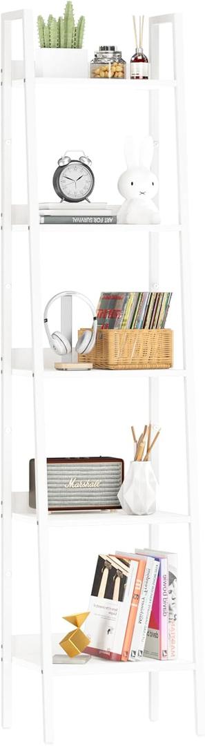 Yoobure Ladder Shelf, 5 Tier Tall Ladder Bookshelf Corner Shelf, Industrial Book Shelf Ladder Bookcase Narrow, Standing Storage Shelves Display Shelf for Bedroom Living Room Office Kitchen Bathroom