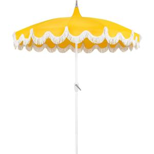 7.5ft Pagoda Patio Umbrella with Fringe, UPF50+ Tassel Umbrella with Crank & Fiberglass Ribs, Holiday Outdoor Umbrella for Garden Pool Lawn Yard Table