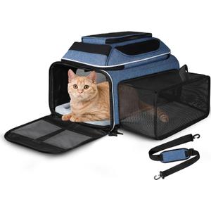 Petskd Top and Side Expandable Pet Carrier 17x12x8.5 Inches JetBlue Frontier Spirit Airline Approved, Soft-Sided Carrier for Small Cats and Dogs with Locking Safety Zippers and Anti-Scratch Mesh(Blue)