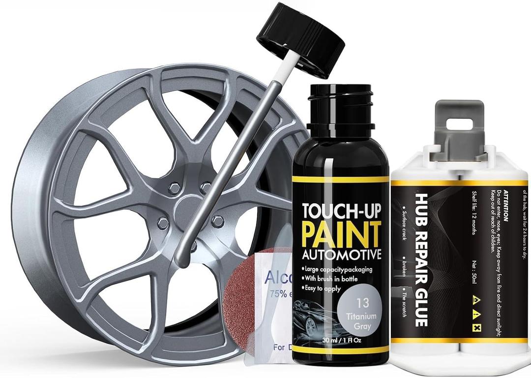 Titanium Gray Rim Touch Up Paint, Rim Repair Kit Curb Rash, Wheel Touch Up Paint for Quickly Fix Rim's Scratches, Chips and Surface Damage