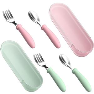 Toddler Utensils, Kids Stainless Steel Silverware Set, Toddler Forks and Spoons, Baby Utensils Set with Storage Box for Self Feeding Safe, Dishwasher Safe (2 Set with Case)