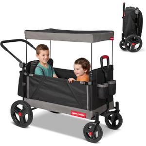 Radio Flyer Wagon for Kids, Baby Stroller, Outside Toys for Toddlers 1-3, Rolling Cart, Beach Cart with Wheels, Trav'ler Stroller Wagon with Protective Cover, for Ages 1+ Years (Black)