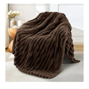 Exclusivo Mezcla Fleece Throw Blanket for Couch, Super Soft Striped Jacquard Bed Blanket, Lightweight Fuzzy Cozy for All Seasons, 50x60 Inches, Coffee