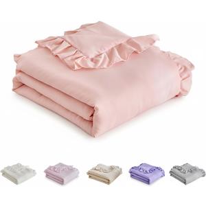 Ruffled Toddler Blanket Ruffle Comforter for Baby Toddler Girls, Soft Cozy Cute Quilted Blanket Breathable Microfiber Comfortable Down Alternative Small Size Quilt with Ruffle - 39"x 47" Light Pink
