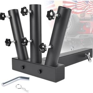 Hitch Mount Flagpole Holder - Powder Coated, Anti-Rust Drainage Hole, Fits Standard 2" Trailer Hitch, Compatible with Jeep, Truck, SUV, RV, Pickup, Camper (Triple Flagpoles)