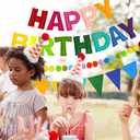 CANREVEL Pre-Strung 3D Rainbow Happy Birthday Banner, 3 PCS Happy Birthday Felt Sign, Pom Pom Garland, Triangle Fabric Bunting, Colorful Reusable Birthday Decorations for Women Men Girls Boys, Multi