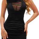 Women 2025 Sexy Summer Bodycon Ruched Party Club Mini Dress Sleeveless Cutout Tight Date Night Tank Short Dresses (Small, Black)