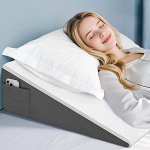 Wedge Pillow, 8 inch Bed Wedge Pillow for Sleeping & Resting, Cooling Memory Foam Incline Pillow for Adults Seniors, Back Support and Leg Elevation, Ideal for Couch, Bedroom & Living Room