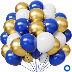 Hiquaty Blue and Gold Balloons,60pcs Royal Blue Balloons,12 Inch Blue and White Balloons with Blue Ribbon for New Year Party Wedding Bridal Shower Decorations