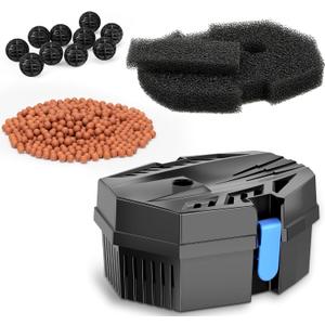 POPOSOAP Pond Filter for Outdoor Ponds, Small Filter Box with Filter Pads, 10 Bio-Balls & Ceramic Rings for Outdoor Pond Pump Submersible Fountain Pump