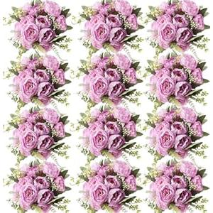 Nagobi 12 Pcs Artificial Peonies Silk Flowers, Summer Bouquet Boho Faux Flowers Arrangements for Wedding Home Centerpiece Table Decoration (Light Purple)