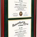 GMFrames Double 8.5x11 Diploma Certificate Frame, Solid Wood & Tempered Glass, Cherry Lacquer Finish & Intricate Rope Detail, Green over Gold Mat