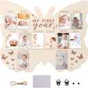 My First Year Photo Display Sign from 1-12 Months Butterfly Picture Frame for First Birthday Party Decorations Milestone Monthly Wooden Board for Baby One Birthday Nursery Decor Baby Keepsake Gift
