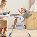 High Chairs for Babies and Toddlers, 4 in 1 Convertible Baby High Chair, Portable High Chair for Travel with Adjustable Height and Back, Foldable HighChair with Wheels& Pu Cushion (Grey)
