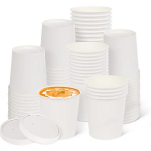 greensight 12oz Disposable Bowls With Lids, 75 Pack Paper Soup Bowls, To Go Hot Soup Bowls, Heavy Duty Serving Bowls For Hot/Cold Food (White)