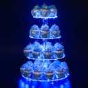 YestBuy 4 Tier Round Cupcake Stand  Premium Cupcake Holder  Acrylic Cupcake Tower Display- Cady Bar Party Dcor + LED Light String  Ideal for Weddings, Birthday Parties & Events (Blue)