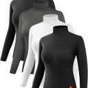 Dalavch 4 Pack Womens Thermal Turtleneck Shirts, Women Turtle Neck Fleece Lined Compression Long Sleeve Base Layer Tops (Medium, 2 Black 1 Heather Gray 1 White)