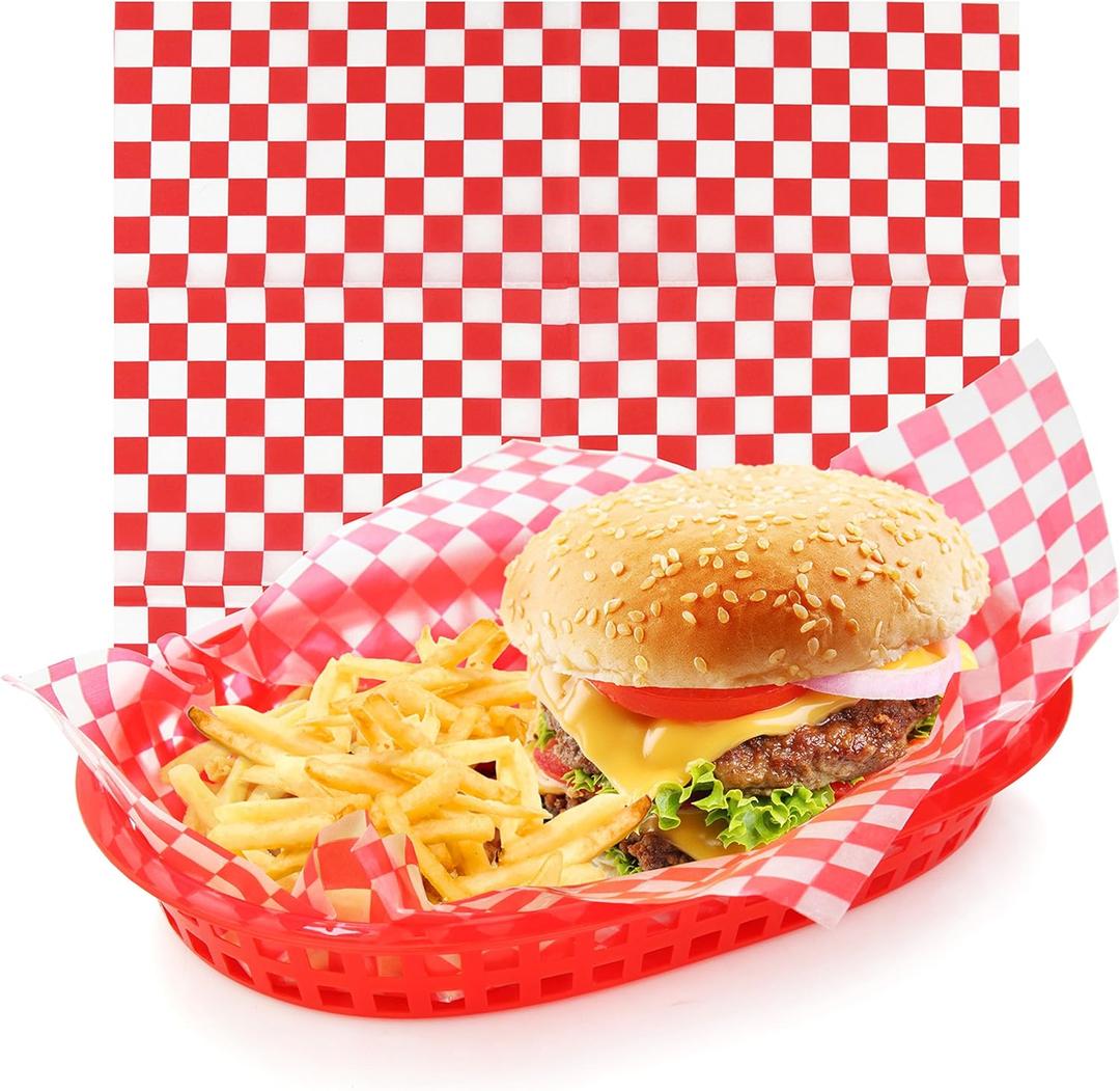 New Star Foodservice 44263 Red Check Food Basket Liners, 12 By 12-inch, Set of 36