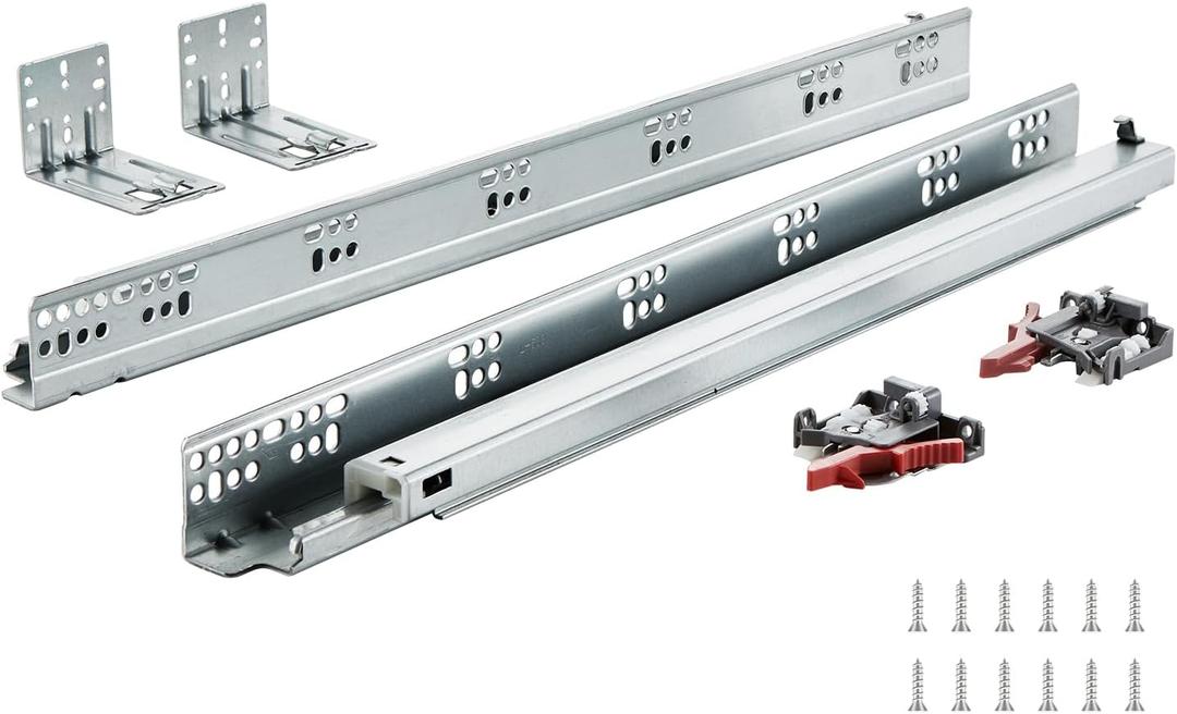 VEVOR 6 Pairs 21 Inch of 15 18 21 Inch Soft Close Bottom Mount Drawer Slides, Heavy Duty Ball Bearing Full Extension Steel Track, Noiseless Guide Glides Cabinet Kitchen Runners with Locking, 100 Lbs