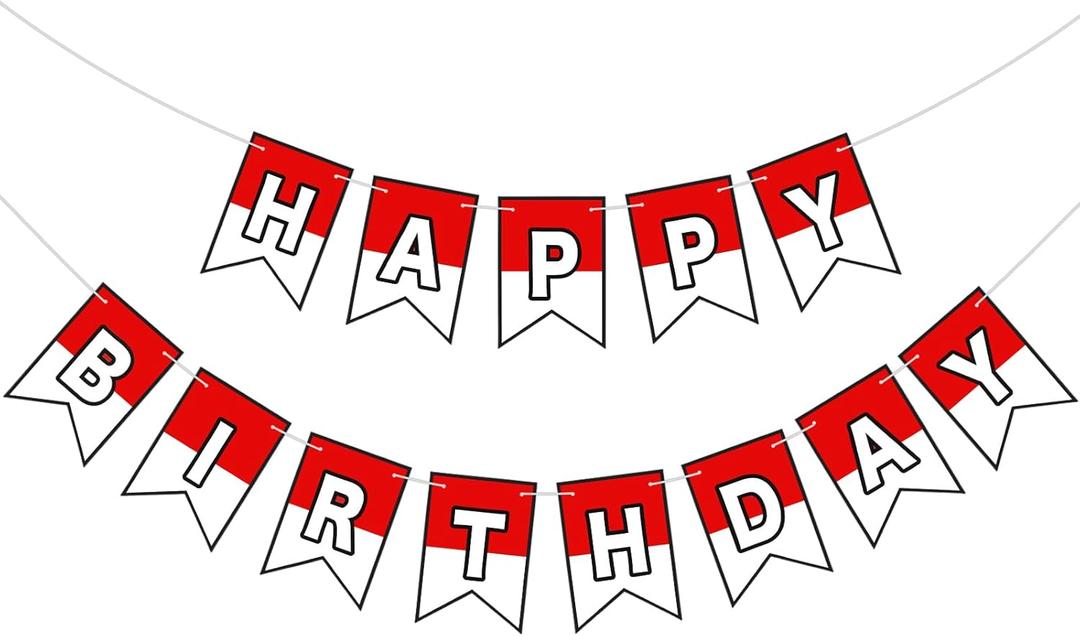 VitalCozy Red and White Cartoon Birthday Banner Cute Anime Theme Birthday Decorations Paper Banner for Party Hanging Bunting Decor
