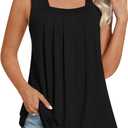LONGYUAN Womens Tank Tops Summer Sleeveless Tunic Square Neck S-4XL (Black, L)