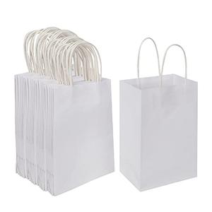 Oikss 11 Pack 5.25x3.25x8.25 Inch Small White Kraft Paper Bags with Handles Bulk for Birthday Wedding Party Favors Grocery Retail Shopping Business Goody Craft Gift Bags Cub Sacks (100pcs Count)