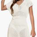 Haloumoning Girls Crochet Swim Beach Cover Up Kids Fashion Button Short Sleeve Swimsuits Cover Ups 5-14 Years