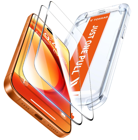 TORRAS Unbreakable for iPhone 17 Pro Screen Protector, 9H+ MilitaryGrade,12 FT Shatterproof, Aerospace Tempered Glass 2 Pack  Full Coverage, AntiScratch, BubbleFree, Easy Installation,6.3 inch