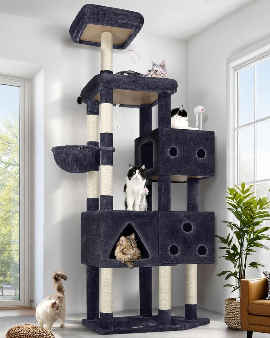 Globlazer Extra Large Cat Tower, 81-inch Tall Cat Tree for Big Cats 20 lbs, XXL Heavy Duty Cat Scratching Tower for Indoor Adult Cats with 3 Cat Condos, 8 Scratching Posts, F81, Dark Grey