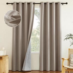 NICETOWN Bedroom Curtains, Vintage Open Faux Linen Weave Flax Thermal 100% Blackout Drapes 84" Long for Living Room, Soundproof Window Treatment Drapes for Hall Room, 52" Wide Per Panel, Set of 2