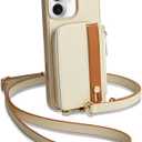 LAMEEKU for iPhone 17 Case Wallet with Card Holder, RFID Blocking Crossbody Case with Phone Grip 6.3 inch Beige