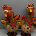 2 Pcs Giant Thanksgiving Turkey Table Decoration 31.8" 30.2" Turkey Couple Doll Retractable Neck Plush Stuffed Turkeys Stretchable Sitting Home Decor for Fall Autumn Harvest Thanksgiving