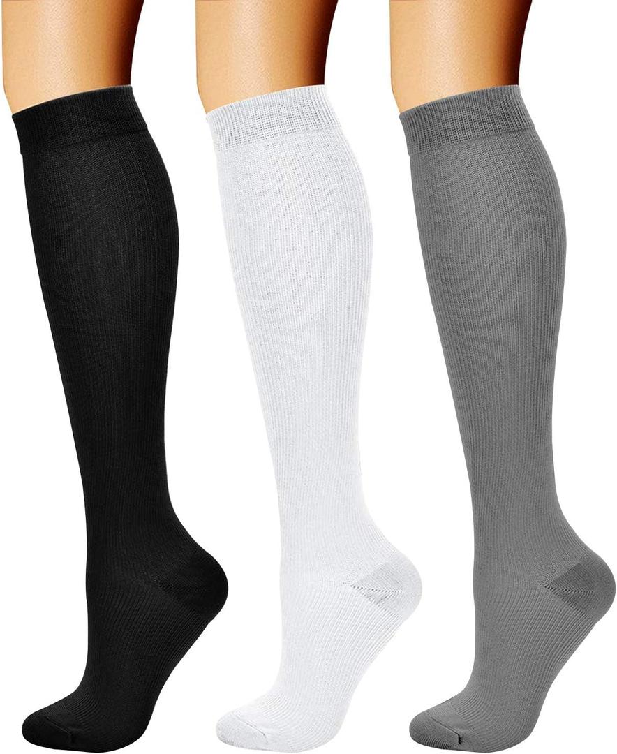 CHARMKING Compression Socks for Women & Men Circulation (3 Pairs) 15-20 mmHg is Best Support for Athletic Running Cycling (Small-Medium, 03 Black/White/Gray)