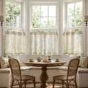 jinchan Floral Kitchen Curtains 30 Inch Linen Tier Curtains Farmhouse Cafe Half Window Drapes Over Sink Light Filtering Sage Green on Beige for Living Room Laundry RV Rod Pocket 2 Panels