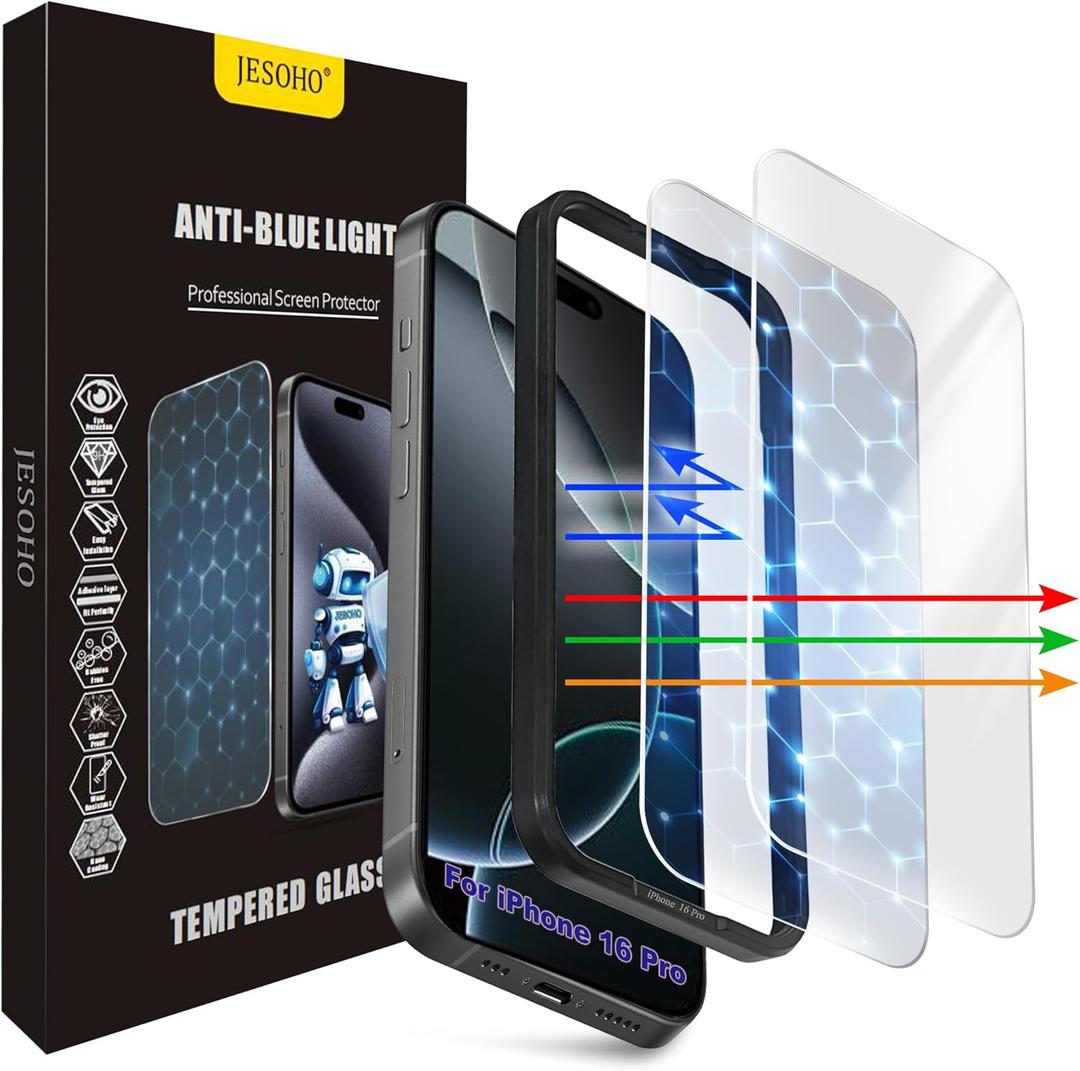 Screen Protector for iPhone 16 Pro[6.3 Inches],3RD Colorless Anti-Blue Light Tempered Glass Films,HD Clear, 9H Hardness, No Bubbles, Case Friendly 2 Pack