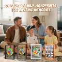Family Handprint & Hand Casting Kit DIY Craft Keepsake with Wooden Frame, Non-Toxic Paints, Baby Footprint Kit Perfect Gifts for Grandparents, New Parents & Families (White, 4 Transparent Sheets)