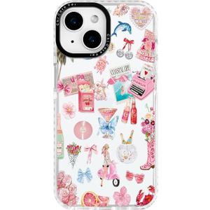 for iPhone 14 Case, Coastal Romance Collage Pattern with Pink Motifs, Military-Grade Drop Protection, Trendy Glamorous Soft Slim TPU Protective & Camera Protection for Women Girls
