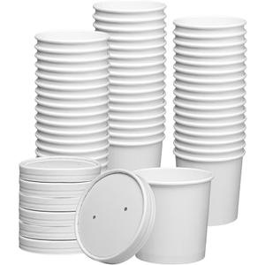 GUSTO [12 oz. - 50 Count White Paper Food Containers with Vented Lids - To Go Hot Soup Bowls, Disposable Ice Cream Cups, Ideal for Hot and Cold Foods