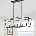 Lantern Island Light 7-Light Black Chandelier Dining Room Light Fixtures Over Table Rectangle Kitchen Island Chandeliers Modern Hanging Light Fixture
