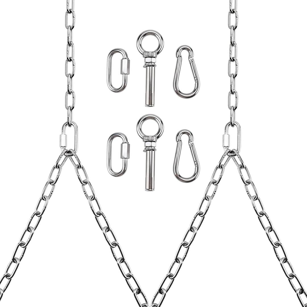 Yaeccc Heavy Duty Porch Swing Hanging Chain Kit,2 Pack Stainless Steel Porch Swing,1500 Lbs Capacity, Indoor/Outdoor Hanging Hardware (Silver, 105'' Long Chain)