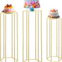 Cylinder Pedestal Stands for Party, 3 PCS Hexagon Gold Metal Plant Round Cylinder Stands for Party Flowers, Display Pedestal Stand Cylinder Tables for Vases Birthday Party Backdrop Decorations