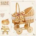 20 In Woven Rattan Stroller Shaped Flower Basket, Vintage Rattan Baby Buggy Planter for Floral Displays, Handwoven Rustic-Style Basket, Tabletop Floral Decor for Baby Shower Wedding Table Centerpieces
