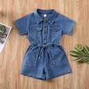 Summer Toddler Girl Jumpsuit Shorts Little Girl Overalls Clothes Baby Jean Romper Jumpsuit One Piece Outfit (Blue, XS)