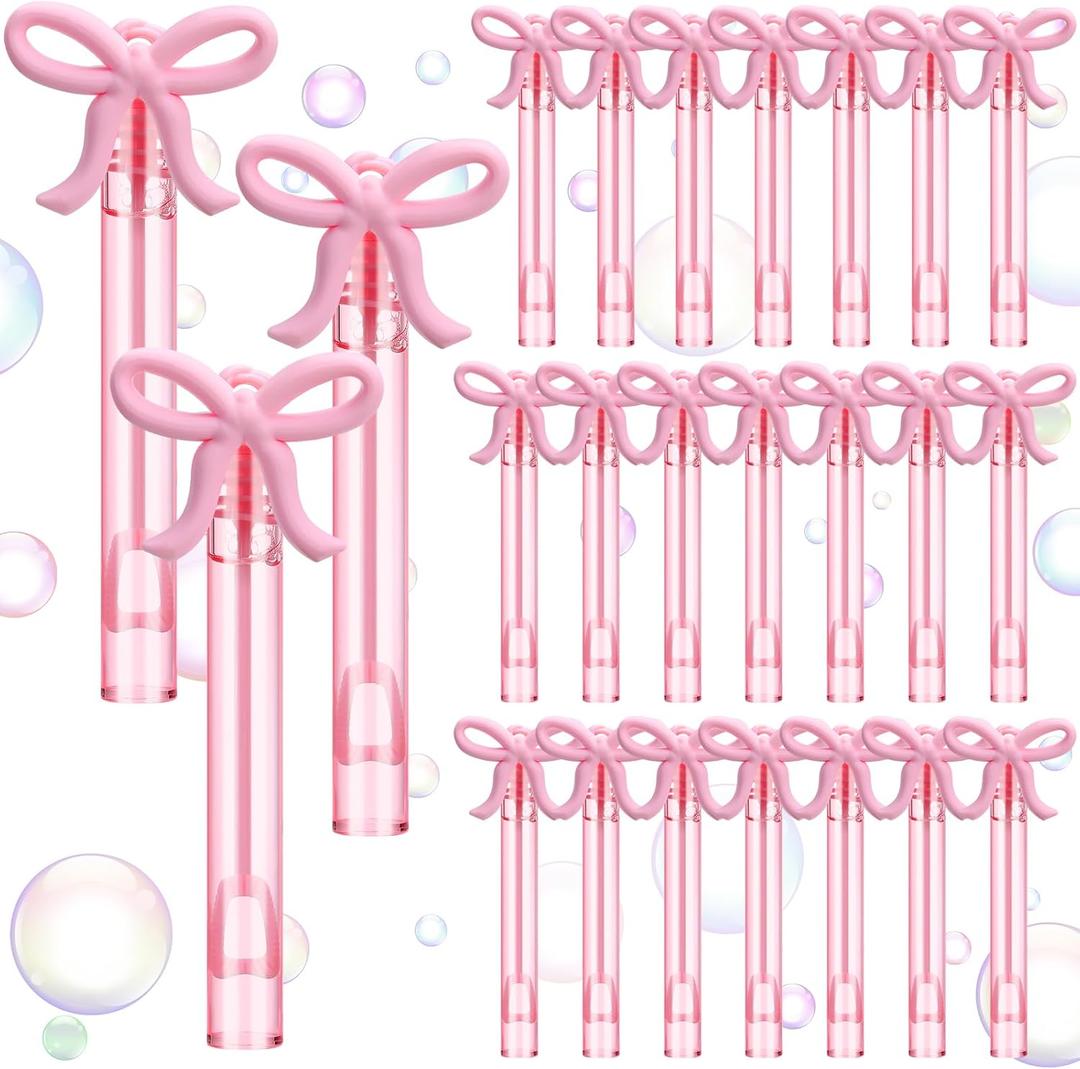 JellyArch 24 Pcs Pink Bow Party Favors Mini Bubble Wands for Kids with Detachable Topper Retro Rodeo Classroom Prizes for Bachelorette Birthday Gift Goody Bag Stuffer Party Supplies
